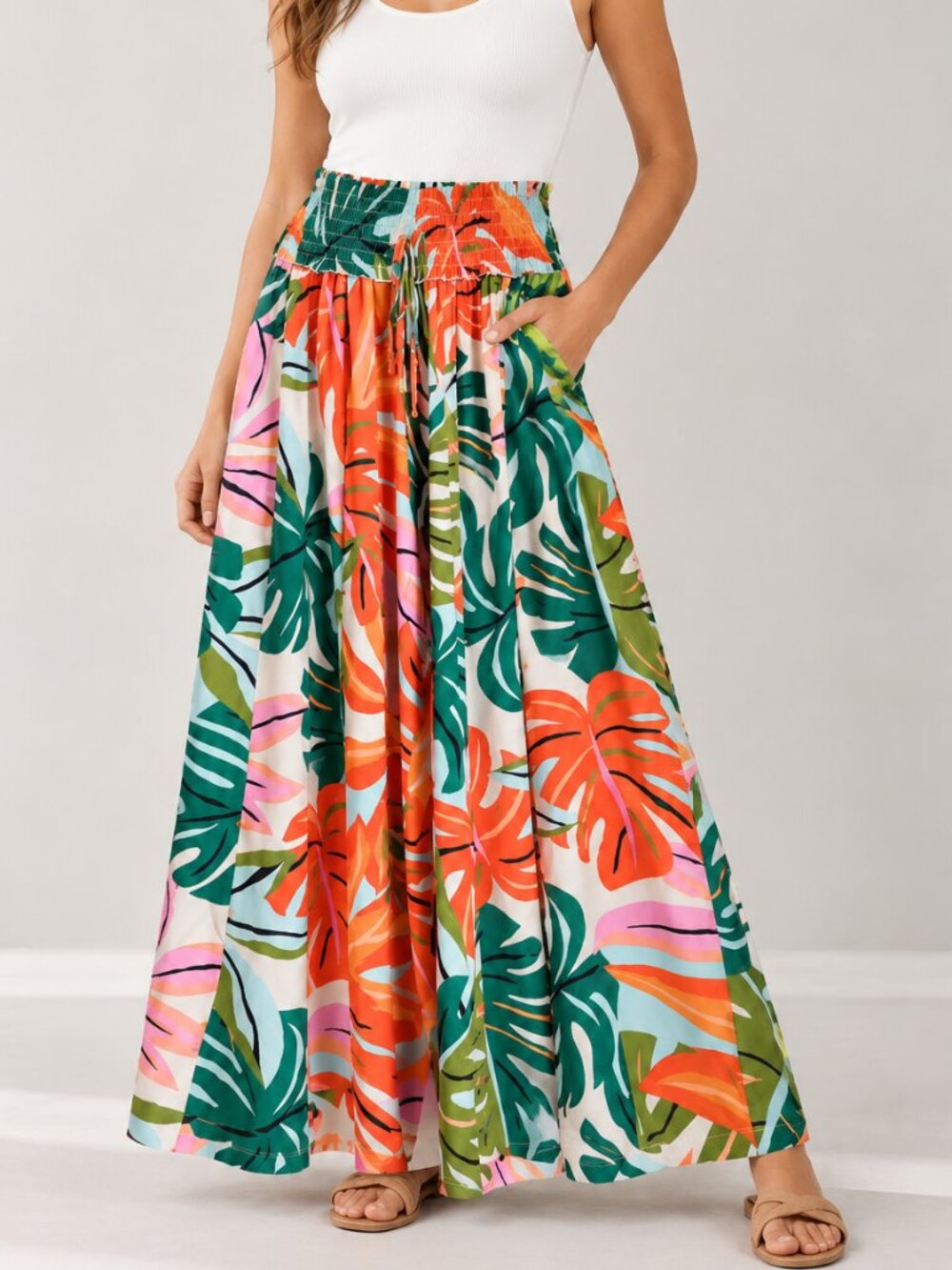 True Destinations NEW Colorful Tropical Floral Wide Leg Palazzo Pants SZ XL Boho
